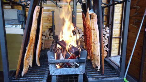 smoking salmon over open fire