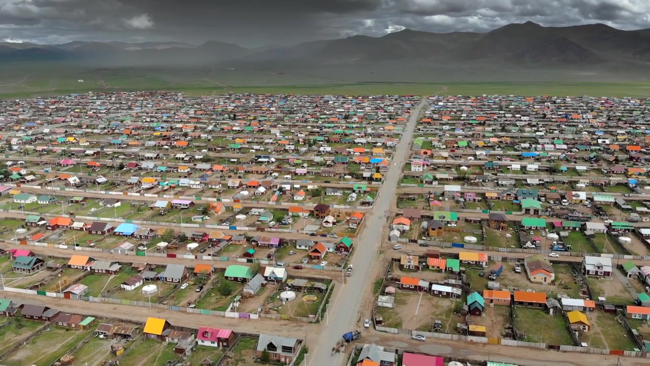 Luchtfoto van een dichte woonwijk in Mongolië