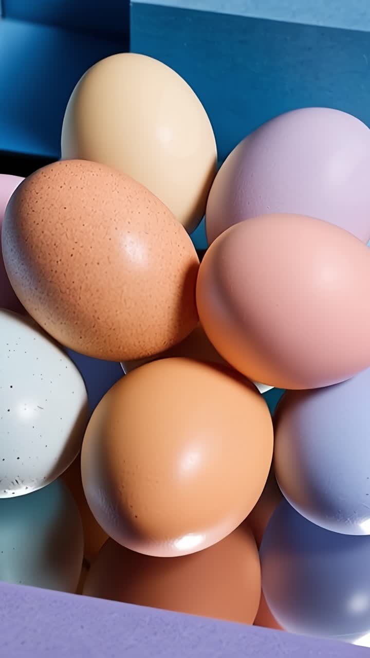 A Colorful Arrangement of Decorative Eggs: A Beautiful Display of Pastel-Hued Eggs Captured in a Reflective Surface with Subtle Background Elements