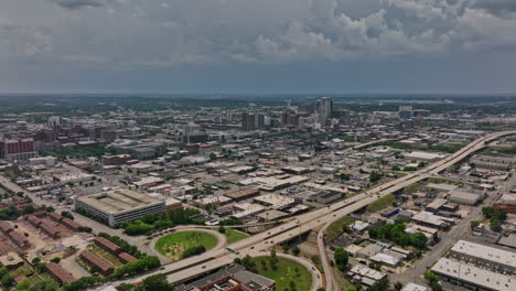 birmingham alabama aerial v34 panoramic view capturing cityscape of southside and five points south neighborhoods with uab campus in distance at daytime - shot with mavic 3 cine - may 2022