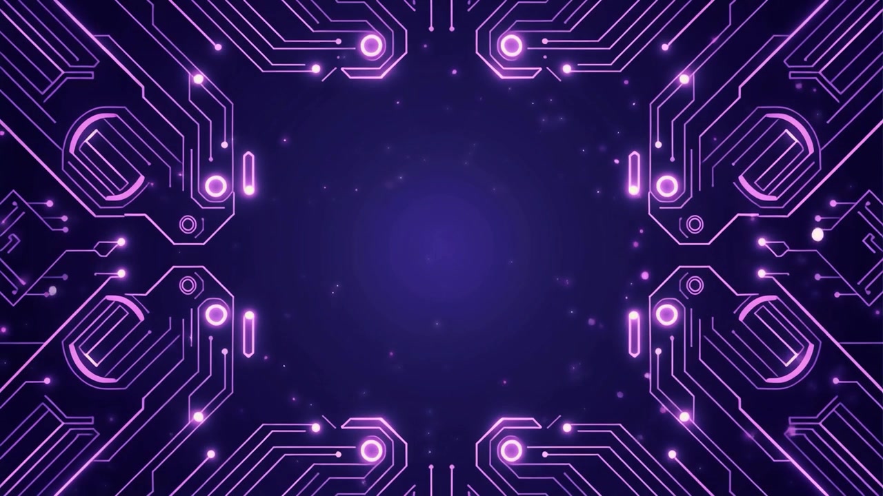 Circuito stampato digitale futuristico con linee viola luminose