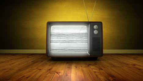 zoom in animation of old tv turning on and no signal