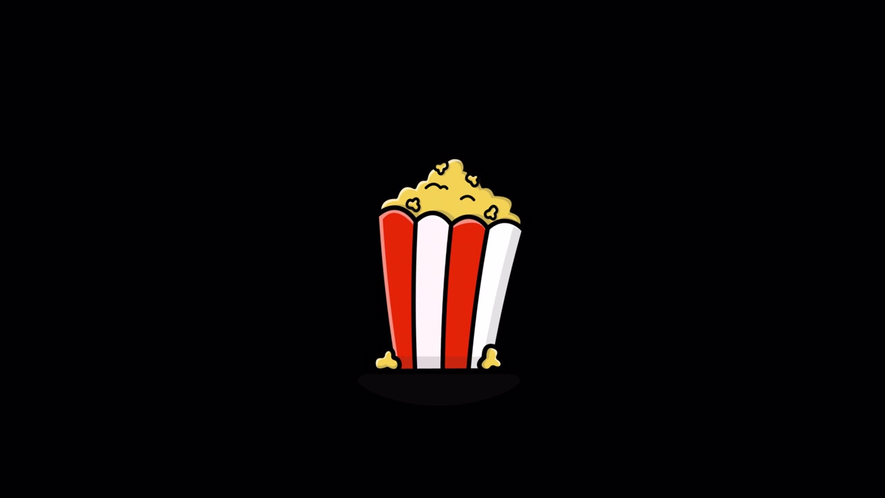 Secchiello di popcorn animato su sfondo nero
