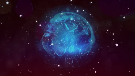 animation of 3d network and glowing blue globe in space