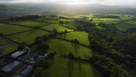 aerial view of a rural landscape with farms and fields