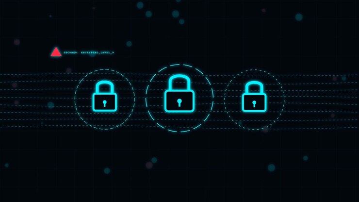 Digital Security Interface with Glowing Padlock Icons