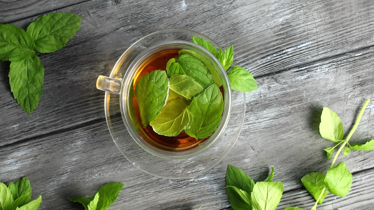 민트 허브 차 한 잔