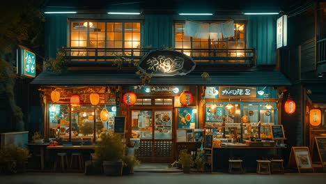 traditional japanese restaurant illuminated at night