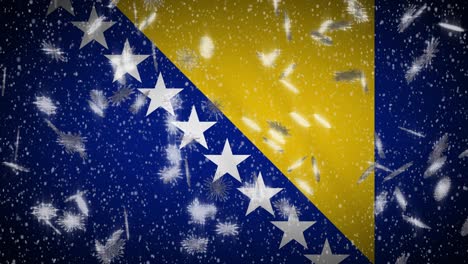 bandera de bosnia y herzegovina caída de nieve, año nuevo y fondo de navidad, bucle