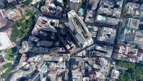 Central-Hong-Kong,-aerial-view-of-traffic-and-city-skyscrapers