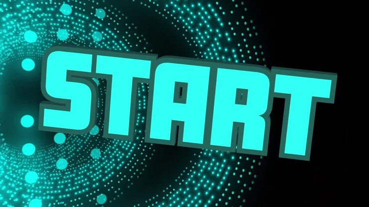 Animation of start text over flashing blue light pattern