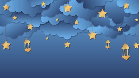 ramadan kareem background. ramadan kareem with stars and lanterns. background for ramadan kareem with hanging candle lanterns and stars. animated illustration
