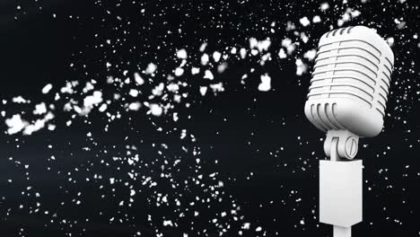 animation of retro silver microphone with shooting star on black background