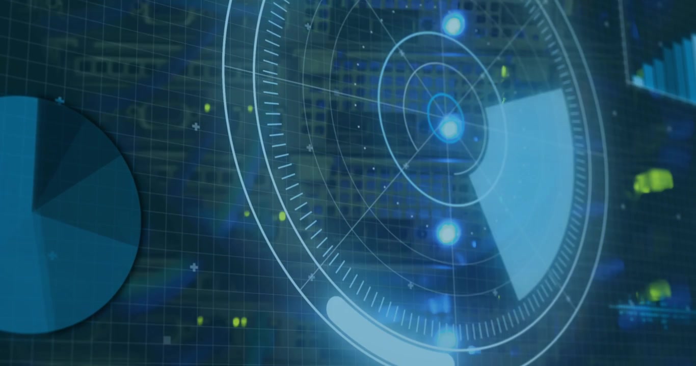 Digital Radar Interface Overlaid on Server Room Background