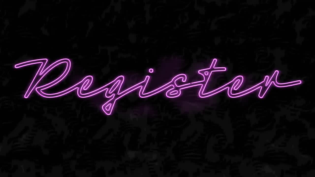 animación de texto de registro de neón sobre fondo texturizado