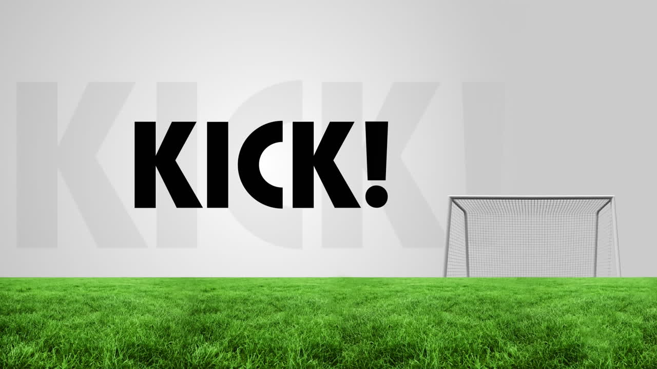 Animation of kick text over football pitch
