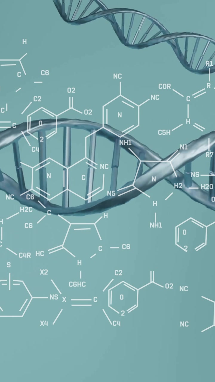 Animering av vetenskaplig databehandling över snurrande DNA-strängar.