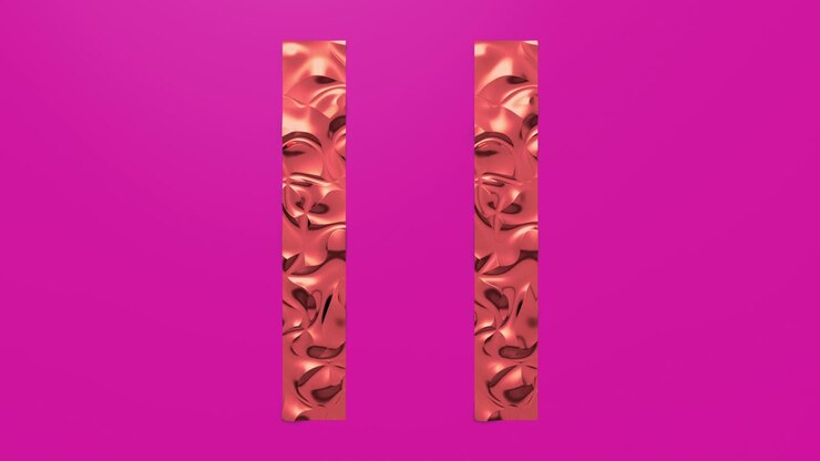3d Looped animation of Pause button in shape of parallel lines. Wavy surface with ripples.Trendy vibrant texture, fashion textile, graphic design, animated metallic texture.