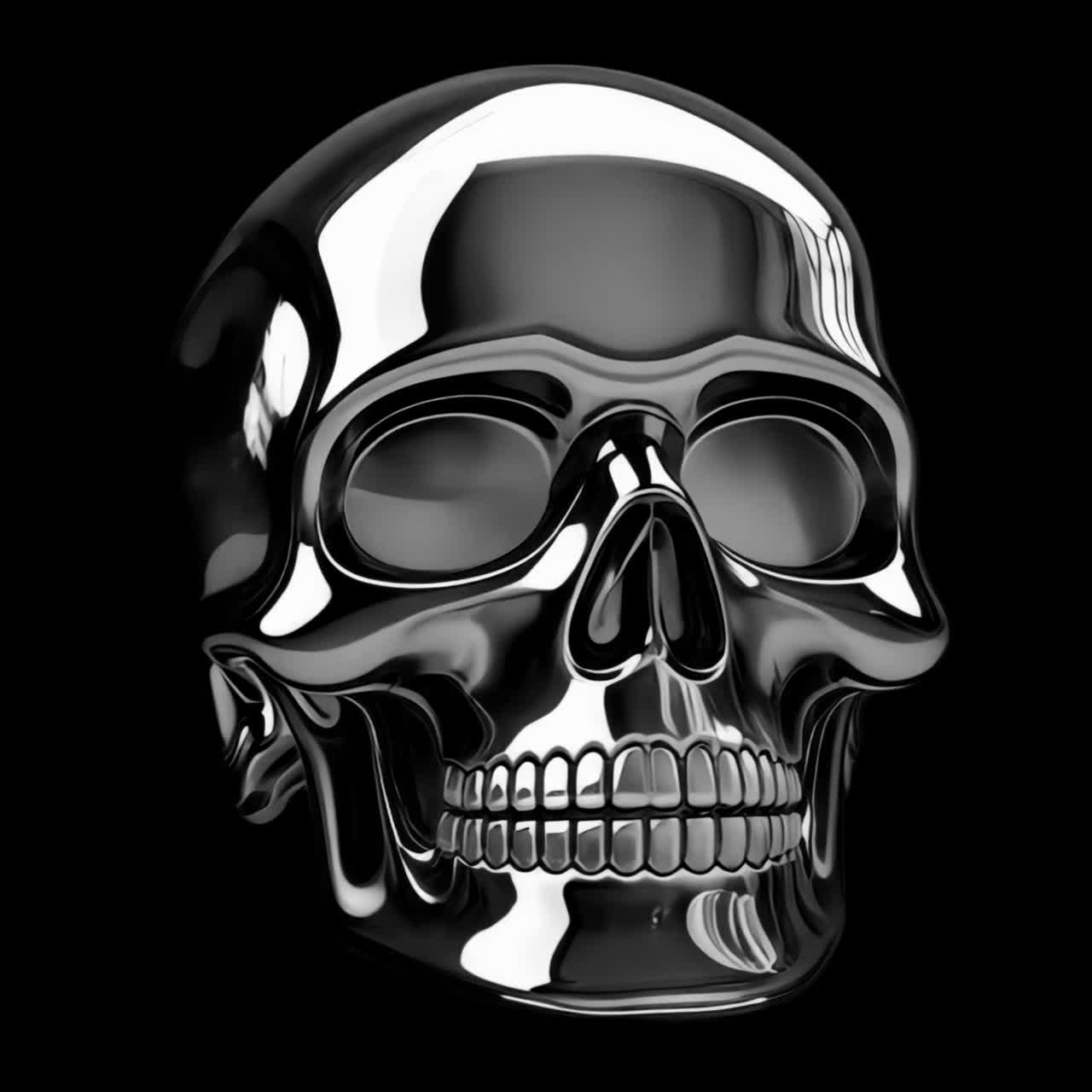 Reflective chrome skull animation isolated asset, transparent 4K video, alpha channel, ProRes 4444