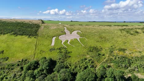 aerial view of the westbury white horse hill figure in wiltshire, england