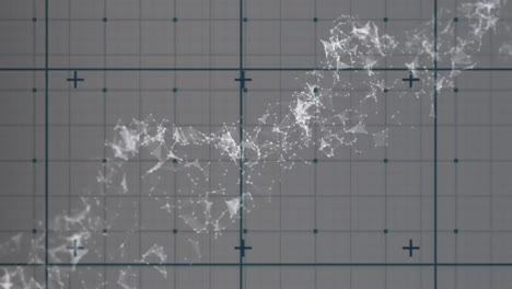 Animación-De-La-Estructura-De-Partículas-Giratorias-Sobre-Una-Cuadrícula-Sobre-Fondo-Gris