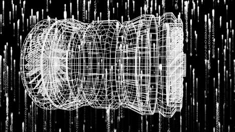 animación de rastros de luz blanca y dibujo 3d del motor sobre fondo negro