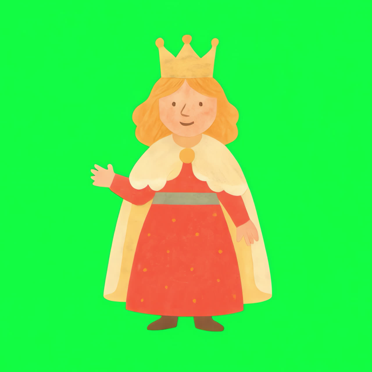 Whimsical cartoon queen illustration animation isolated asset, transparent 4K video, alpha channel