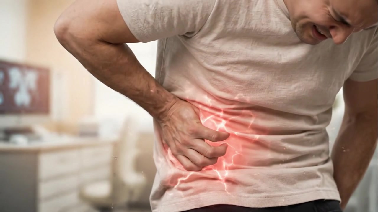 Man Suffering From Severe Lower Back Pain in Medical Office