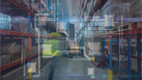 animación del procesamiento de datos y el circuito integrado sobre el almacén