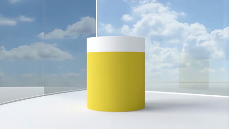 yellow and white cylinder object in a modern room with sky view
