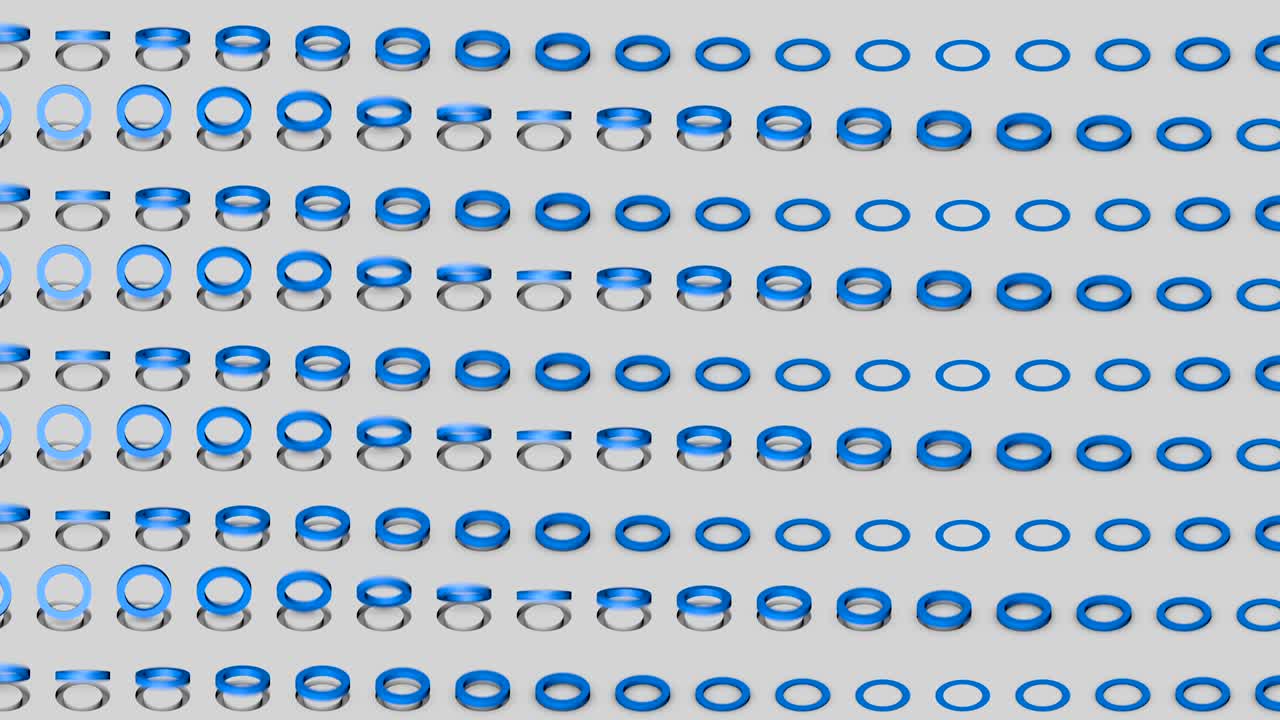 추상적인 이소메트릭 배경, 파란 반지, 수평 파동, 움직임