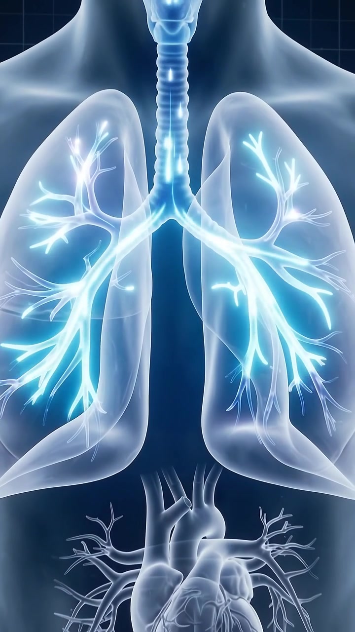 Animazione medica della visualizzazione del flusso d'aria nel sistema respiratorio umano