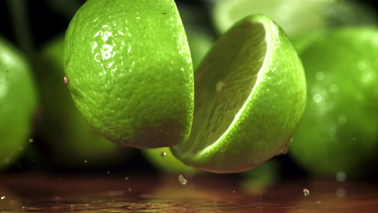 Slow Motion of a Fresh Lime Half Splashing Water