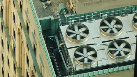 air conditioning and ventilation fans of a high-rise building on the roof