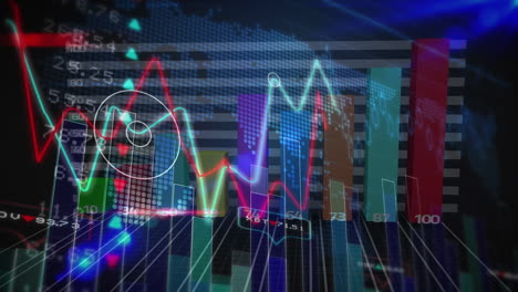 animación del procesamiento de datos financieros sobre el mapa del mundo