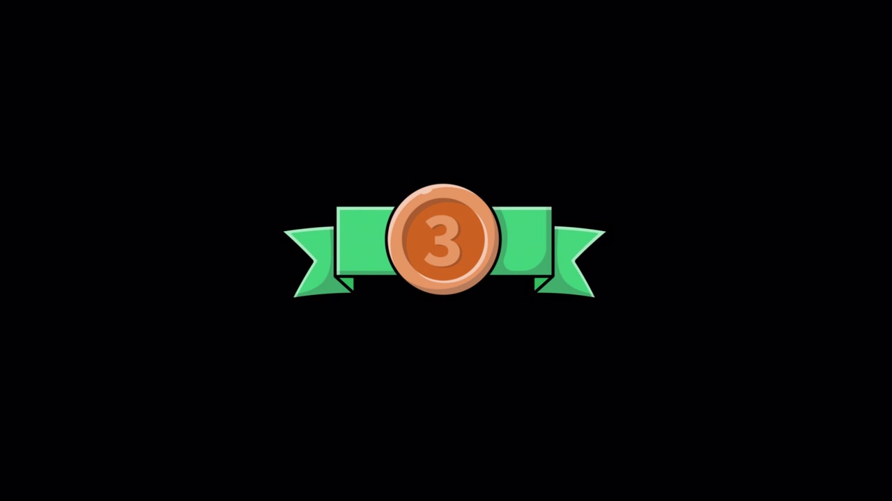 Animated Bronze Medal with Number 3 on Green Ribbon