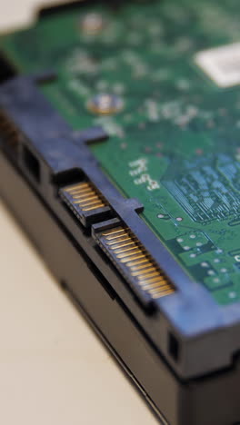 close-up view of a computer hard drive