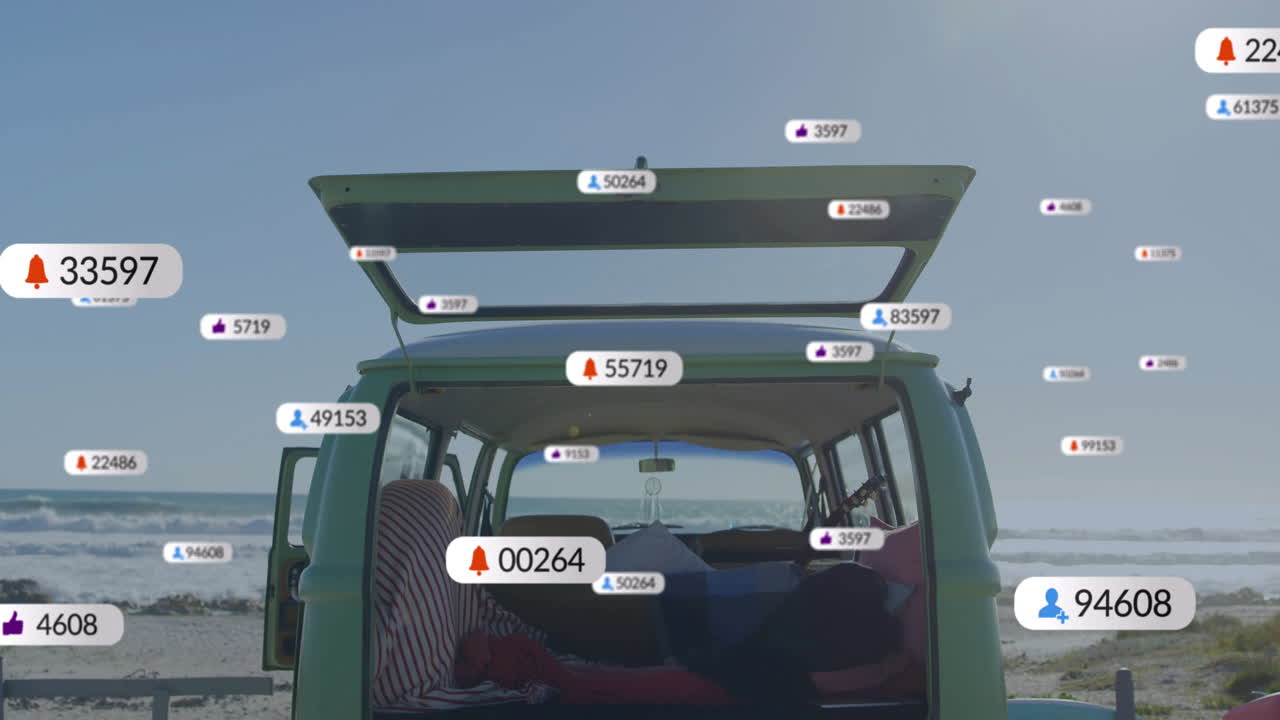 해변에 의해 개방된 밴에 대한 알림 아이콘 애니메이션