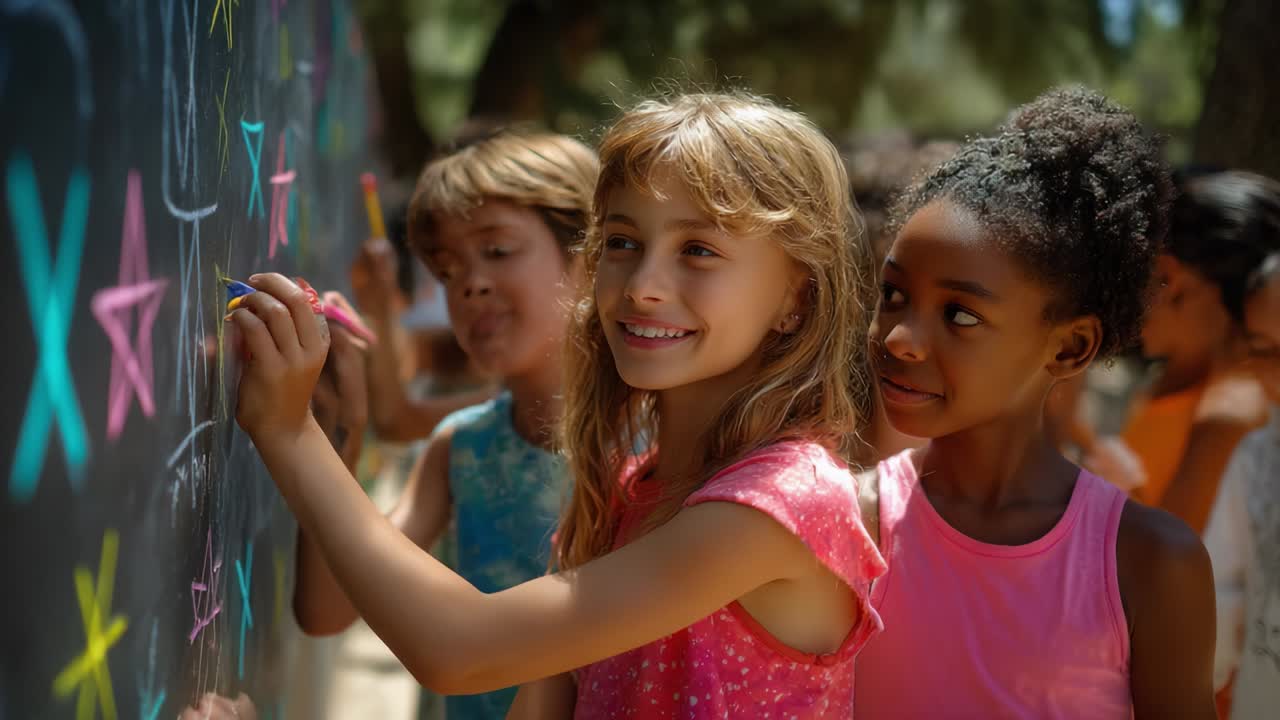 Children Drawing on Chalkboard