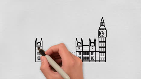 hand drew animation of big ben clock tower in london