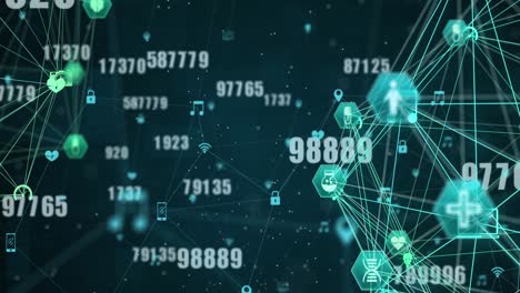 Animation-Des-Globus-Des-Netzwerks-Von-Verbindungen-Mit-Symbolen-Und-Zahlen