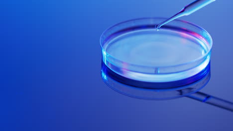 video of laboratory pipette and round dish with copy space on blue background