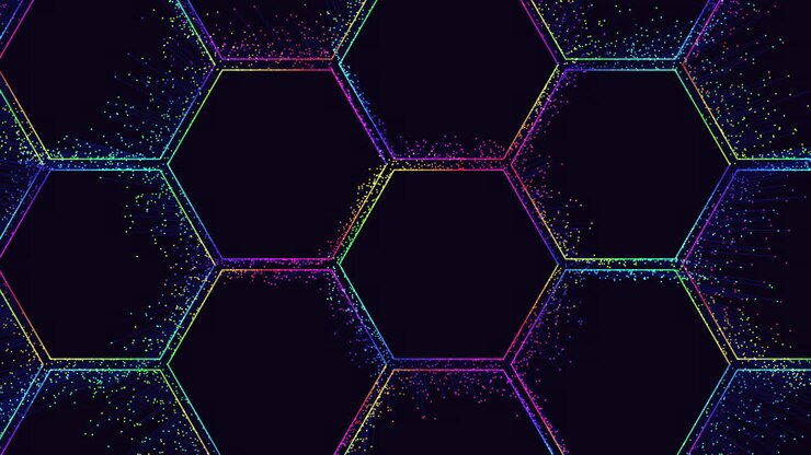 Sechseckiges Muster aus bunten Punkten, das ein fesselndes, sich wiederholendes Design bildet