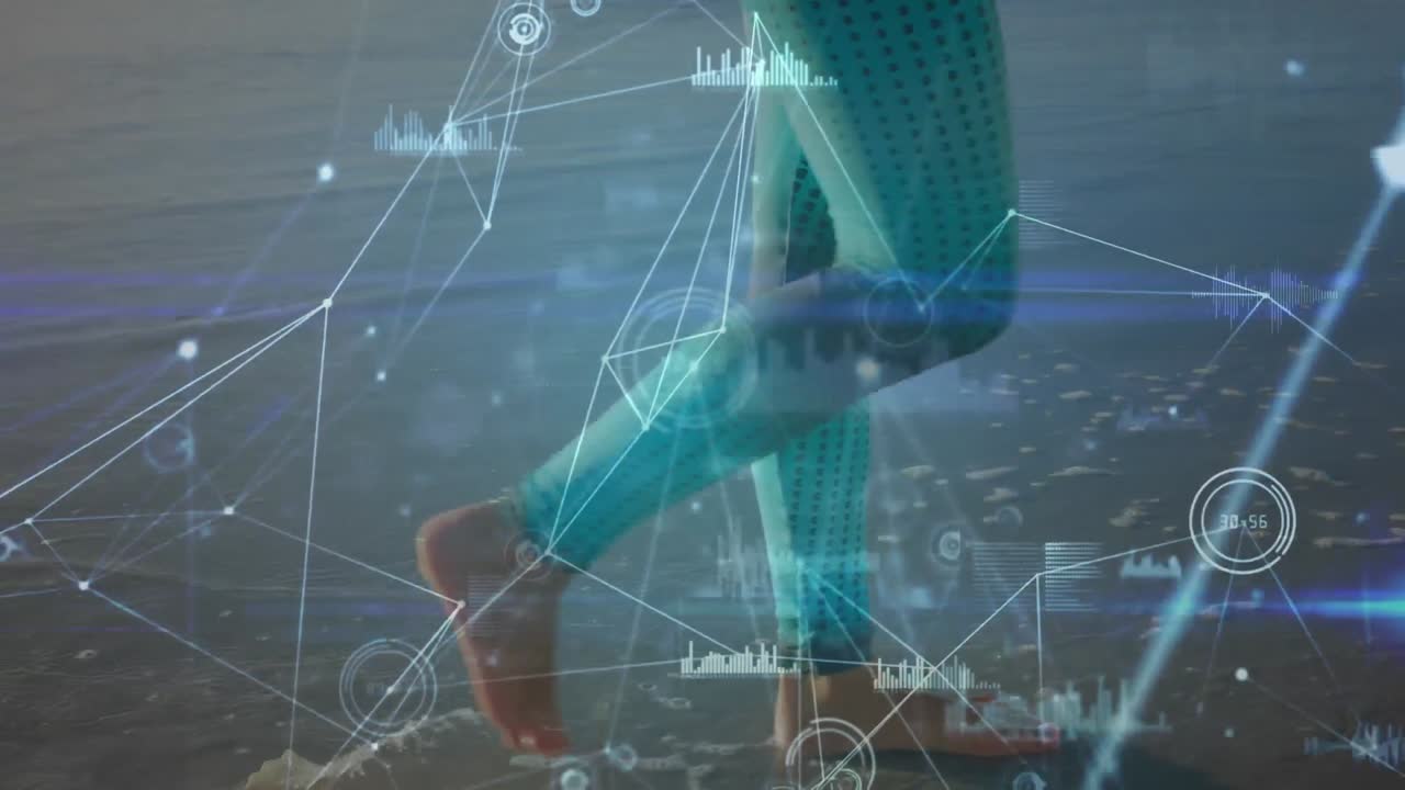 해변에서  ⁇ 는 백인 여성에 대한 데이터 처리 및 연결 네트워크의 애니메이션