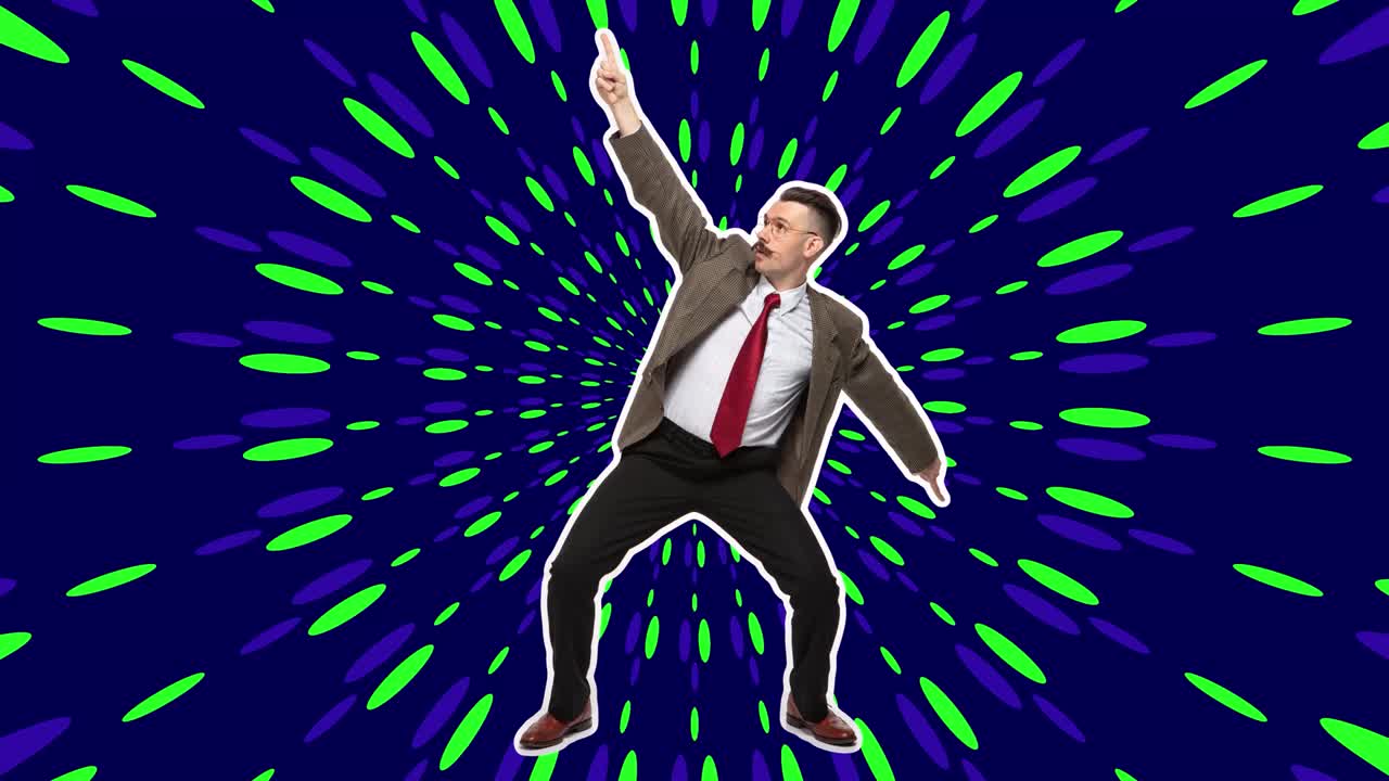 joven empresario bailando después de una transacción exitosa. animación en bucle. 4k. diseño de stop motion o animación 2d de arte.