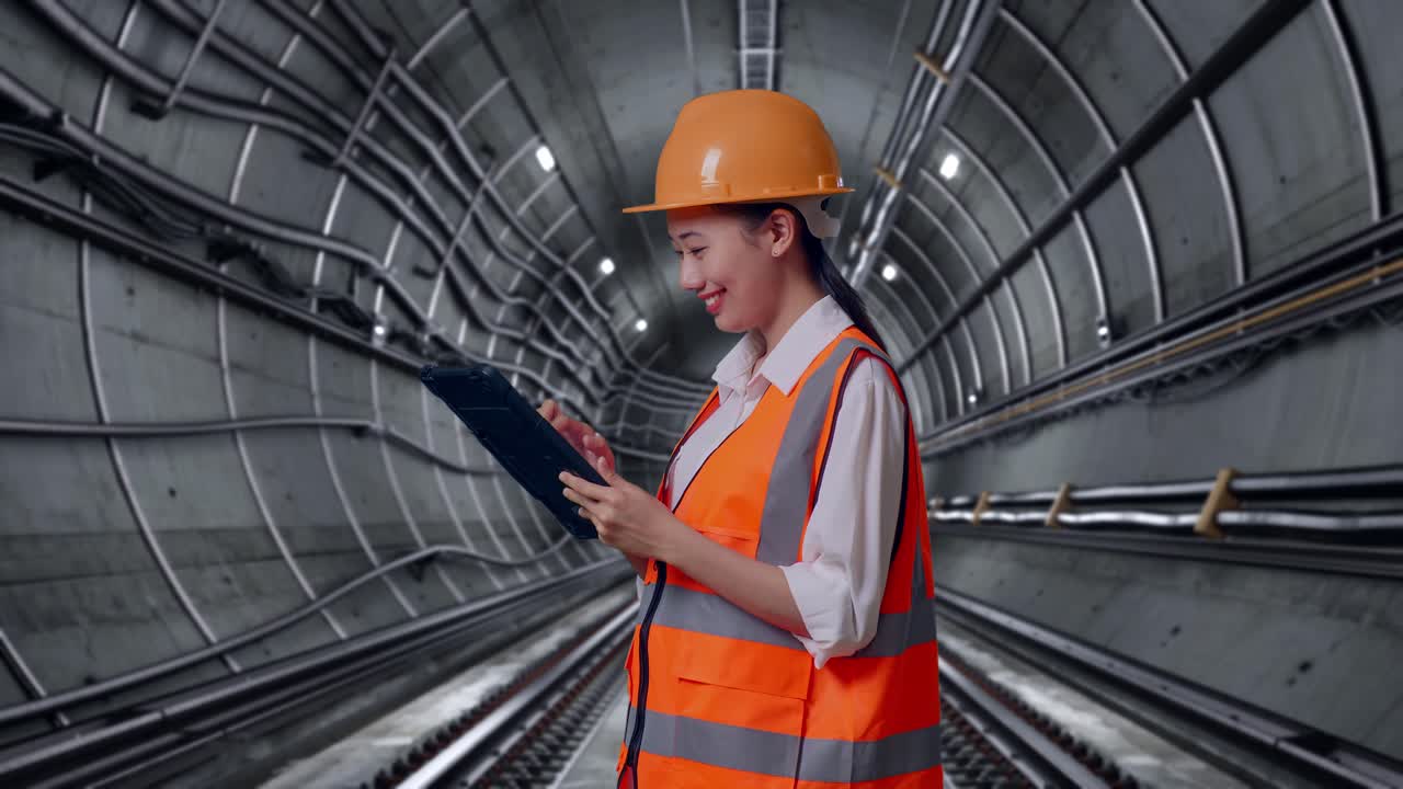 Female Engineer Working in a Tunnel