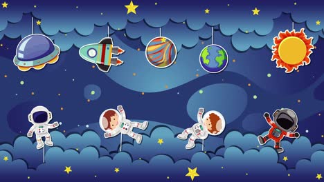 cartoon astronauts exploring space, encountering aliens