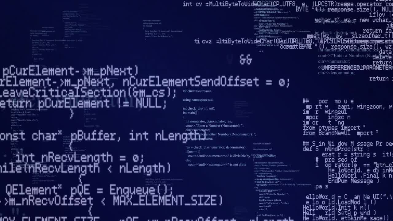 Animation of interface with data processing against blue background