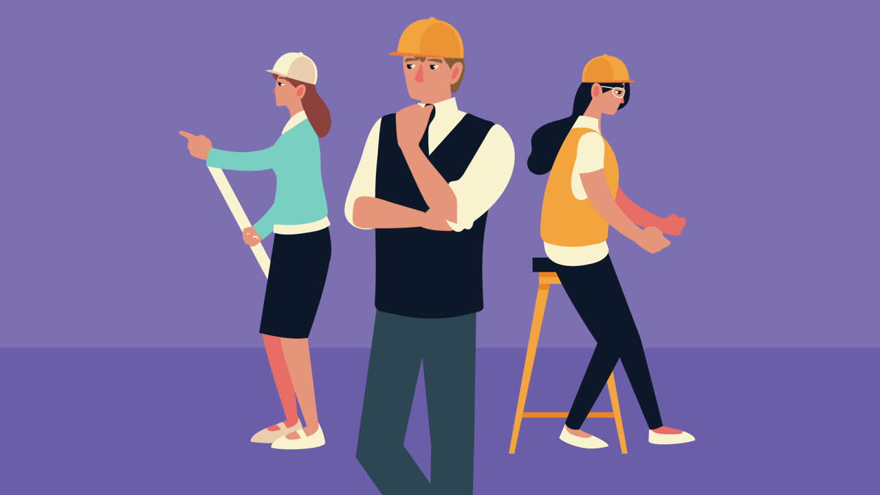 grupo de arquitectos trabajando personajes de animación