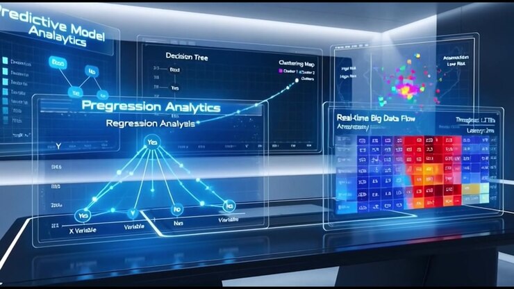 Futuristic Data Analytics Dashboard Displaying Real-Time Information